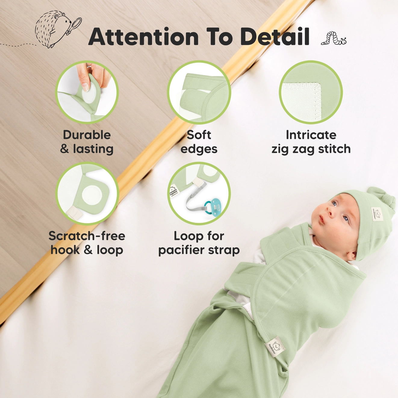 KeaBabies Soothe Swaddle Wrap with Knot Hat